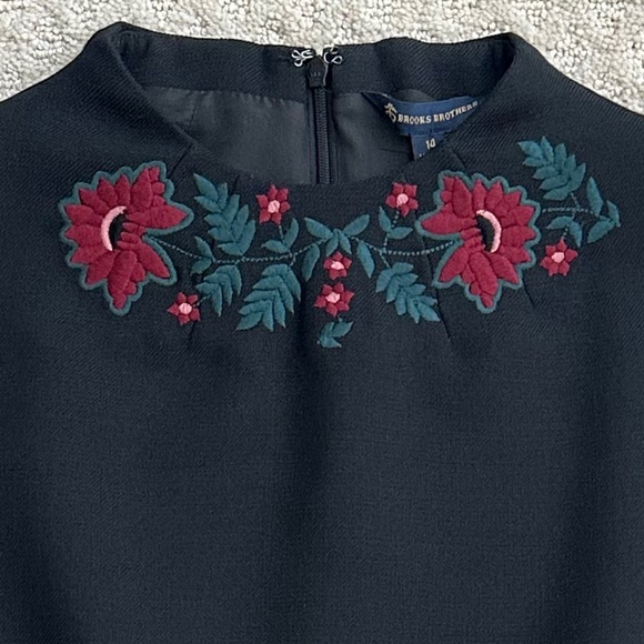 Brooks Brothers Floral Embroidered High Neck Wool Blend Sheath Dress 14 Classic - Picture 3 of 15